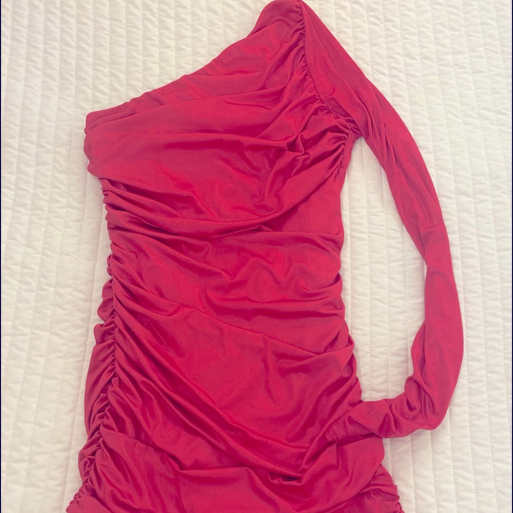 Lucy in the sky One Shoulder Hot Pink bodycon dress Size L